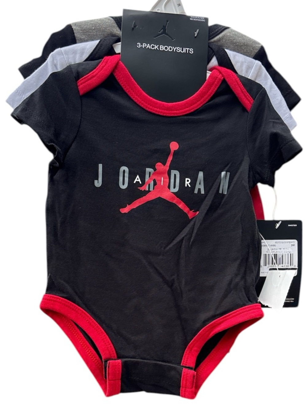 AIR JORDAN Infant 3-pack Bodysuits in Red, Black, White Size 3 mos